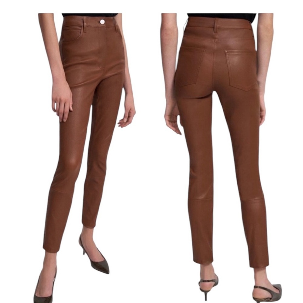 Theory Womens Brown Lambskin Leather High Waist Ankle Skinny Jeans